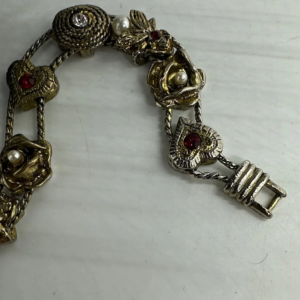 Vintage Sliding Charm Gold Bracelet with Twelve Charms